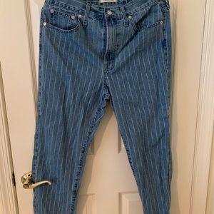 “the perfect vintage crop” pinstripe jeans